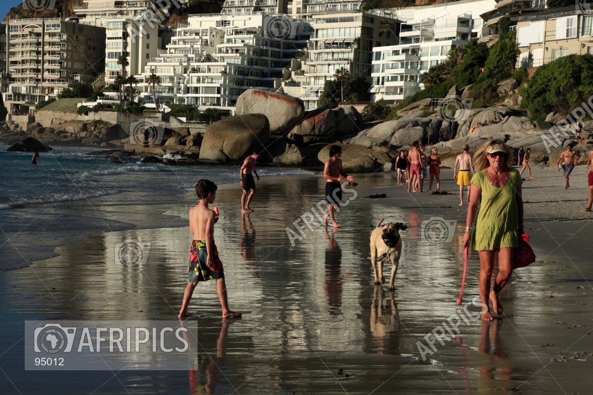 AFRIPICS - Beachgoers and children playing on Clifton Beach